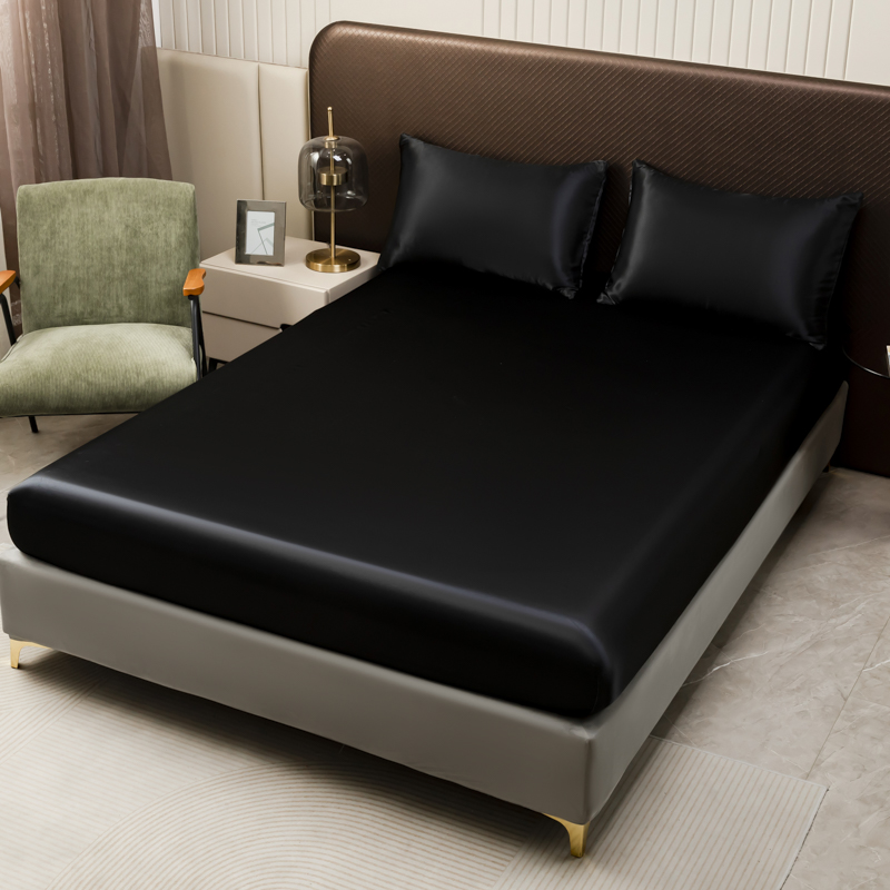 3Pcs Black Satin Fitted Sheet  - Silk Sheet Set avis et prix